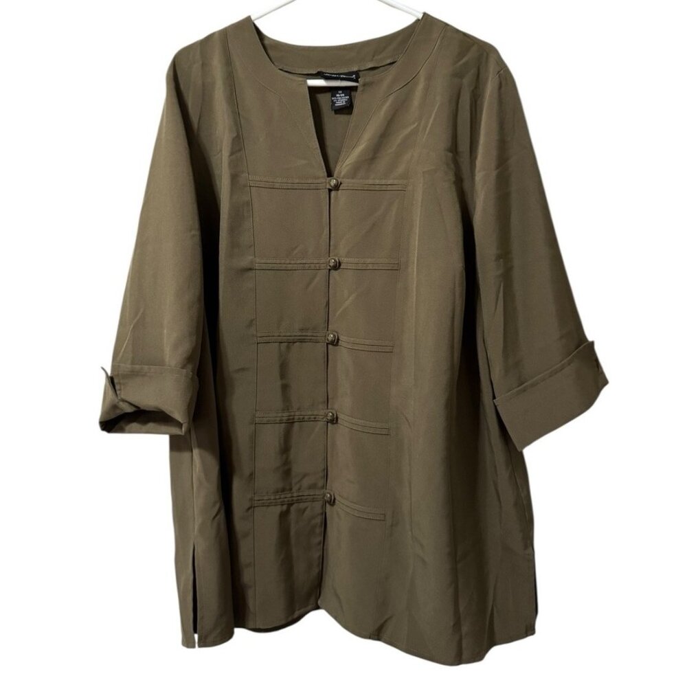 Maggie Barnes Tunic Top Button up Plus Size 1X 18/20 Lagenlook Button Down Artsy
